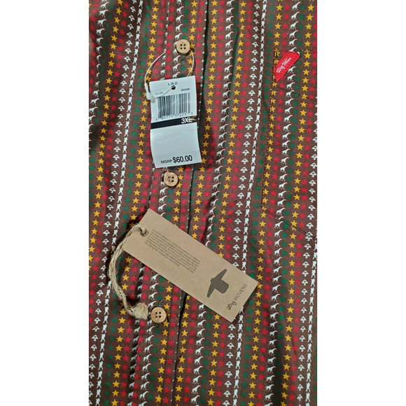 Men Lng Woven Brown S/S Shirt Size 3XL Cool Pattern Giraffe Star All Over Print - Picture 4 of 7